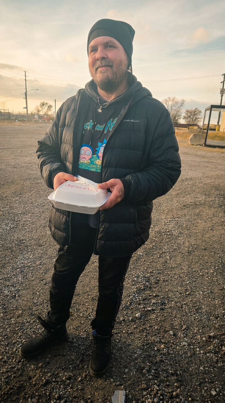 Another neighbor with a meal from Gigi's pantry